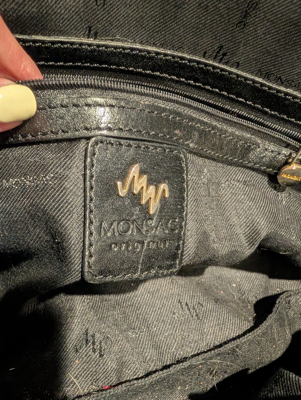 Vintage Monsac Black Leather Top-Zip Shoulder Tote - Picture 8 of 10